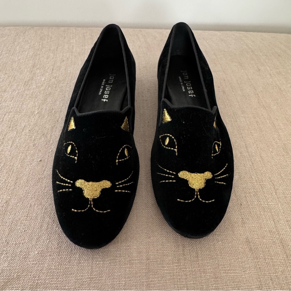Jon Josef Black Velvet Cat Face Loafers